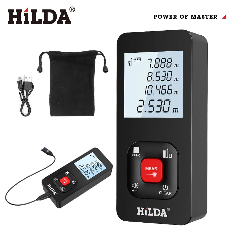 HILDA Digital Laser Distance Meter 50M/100M/120M Finder High Precision Area Volume Measure Construction Measuring Ruler Tool