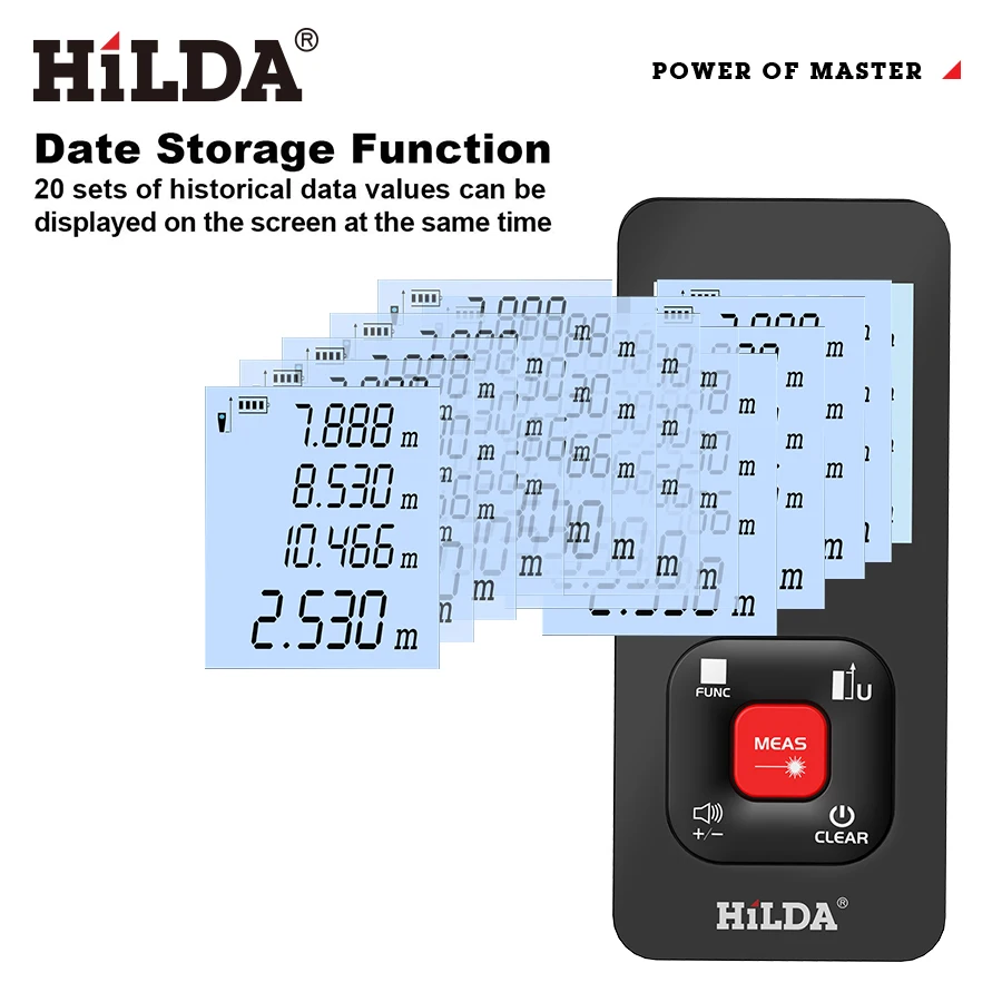 HILDA Digital Laser Distance Meter 50M/100M/120M Finder High Precision Area Volume Measure Construction Measuring Ruler Tool