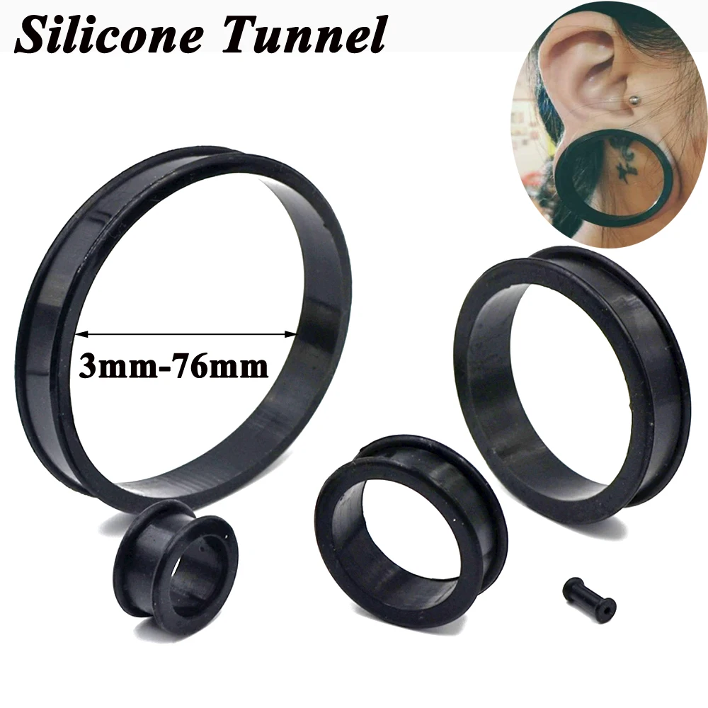 2pcs Supersize Flexible Silicone Double Flared Ear Tunnel Plug Ear Piercing Flesh Tunnel Ear Gauge Expander Stretchers Piercing