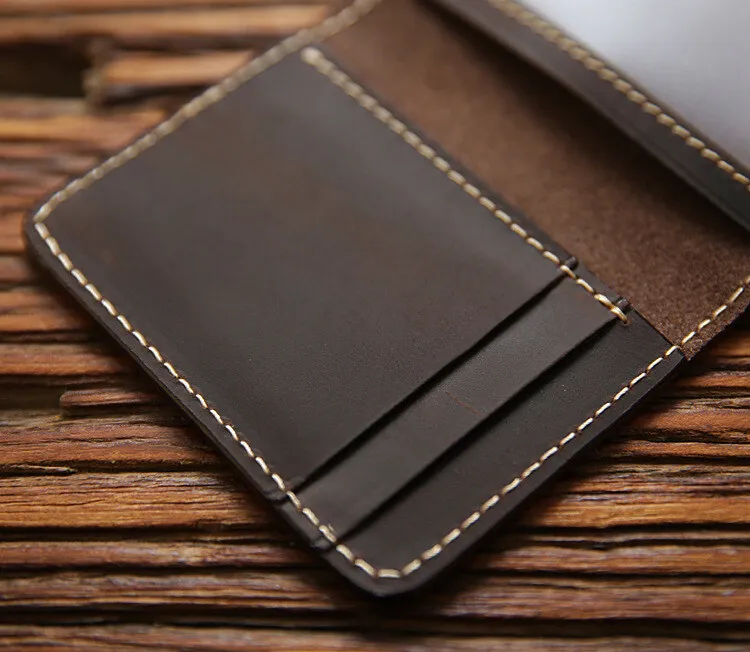 Retro Crazy Horse Leather Cards Cases Mens Cowhide Credit Card Holder Wallet Handmade Ultra-thin Slim Drivers License ID Cover