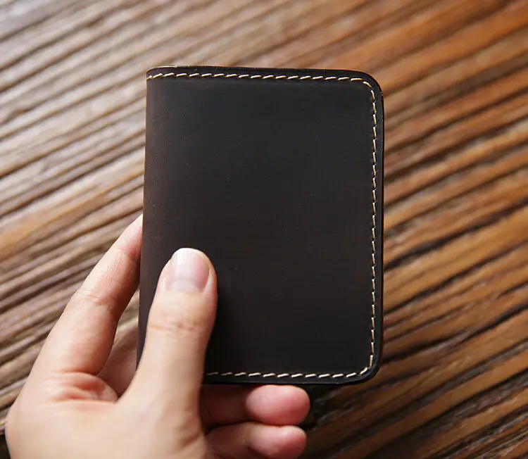 Retro Crazy Horse Leather Cards Cases Mens Cowhide Credit Card Holder Wallet Handmade Ultra-thin Slim Drivers License ID Cover