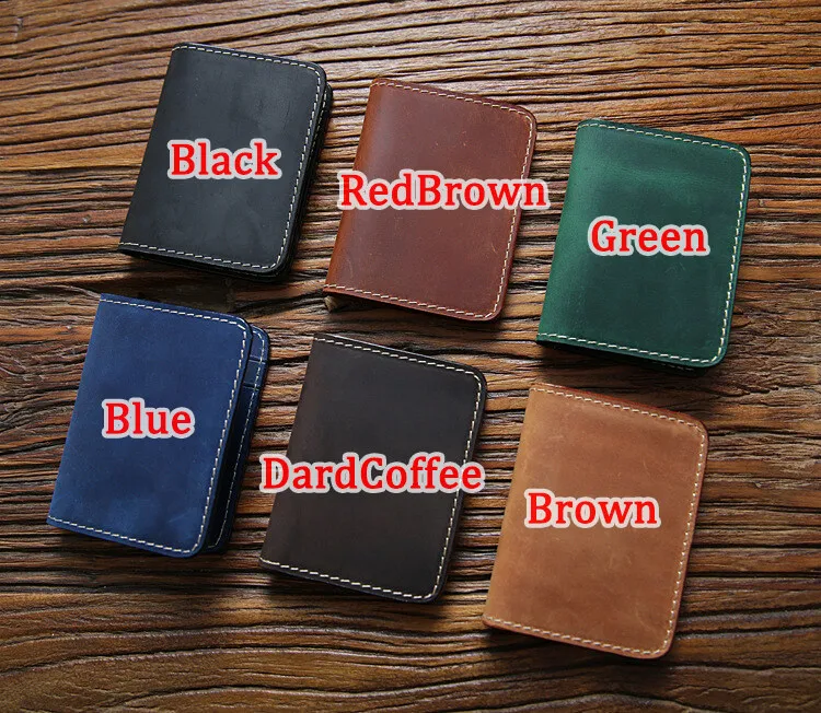 Retro Crazy Horse Leather Cards Cases Mens Cowhide Credit Card Holder Wallet Handmade Ultra-thin Slim Drivers License ID Cover
