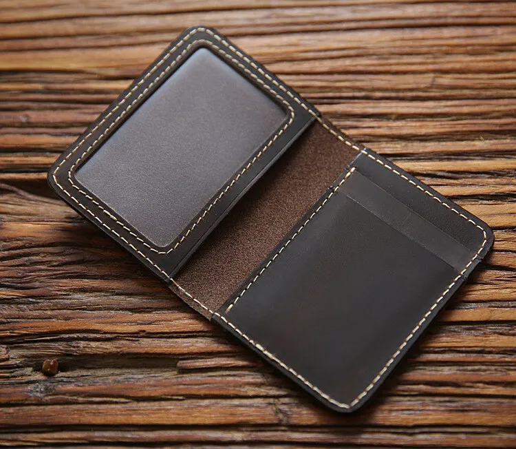 Retro Crazy Horse Leather Cards Cases Mens Cowhide Credit Card Holder Wallet Handmade Ultra-thin Slim Drivers License ID Cover