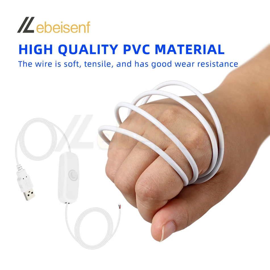 New 5V Switch Power Supply Wire 1.5M USB Male to 2 Core Connection Cable 501 Button ON OFF 2A For LED Strip Lamp Bulb Light DIY