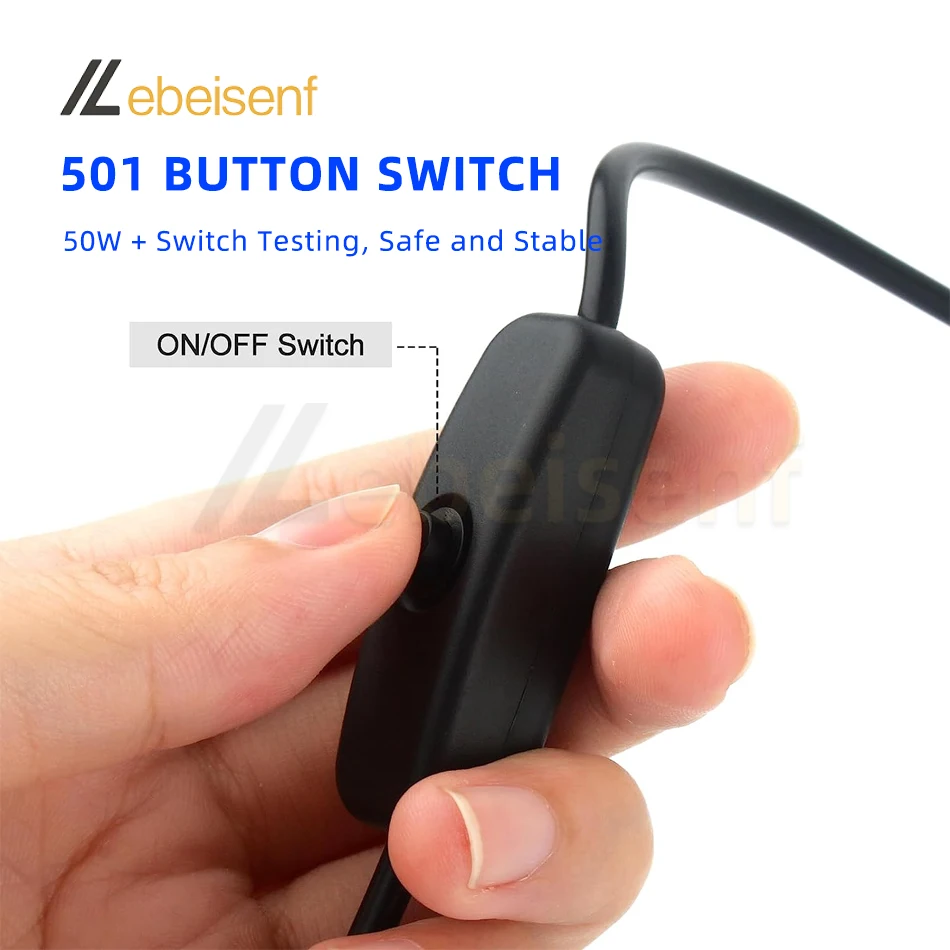 New 5V Switch Power Supply Wire 1.5M USB Male to 2 Core Connection Cable 501 Button ON OFF 2A For LED Strip Lamp Bulb Light DIY