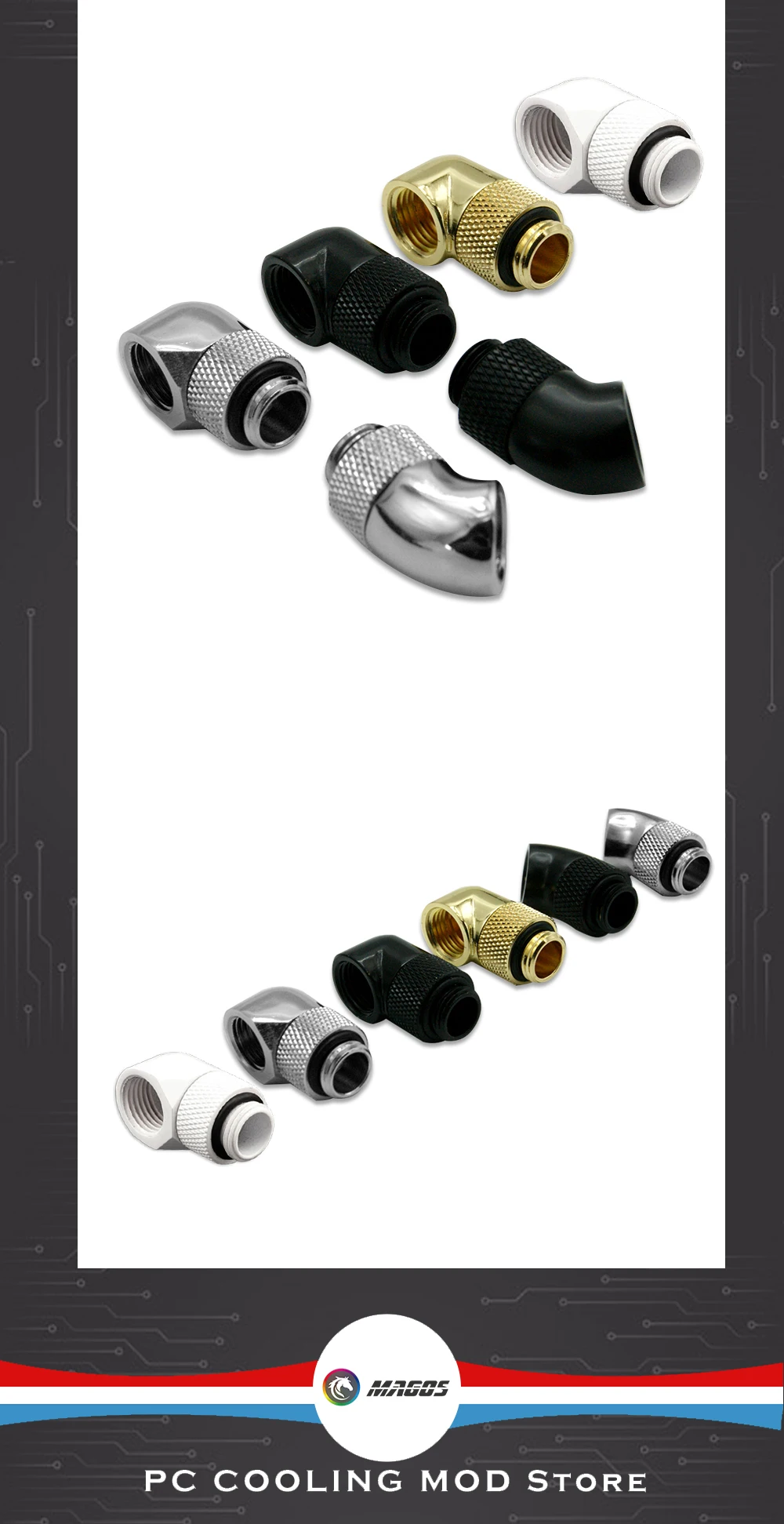 Rotatable Angled Adapter Fitting 45° 90 Degree Elbow, 360 Rotate Hand Compression G1/4'' 4 Colors