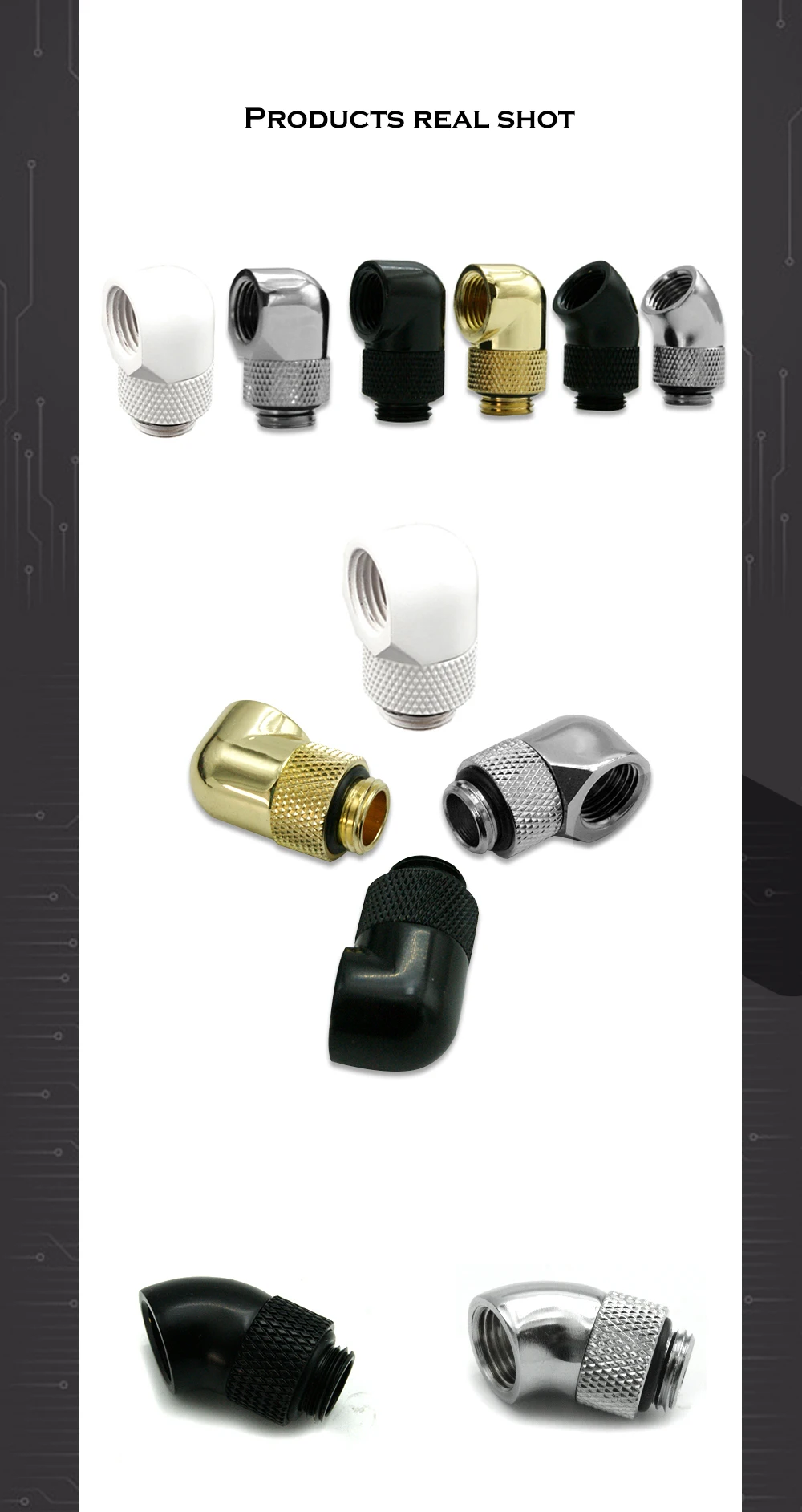 Rotatable Angled Adapter Fitting 45° 90 Degree Elbow, 360 Rotate Hand Compression G1/4'' 4 Colors