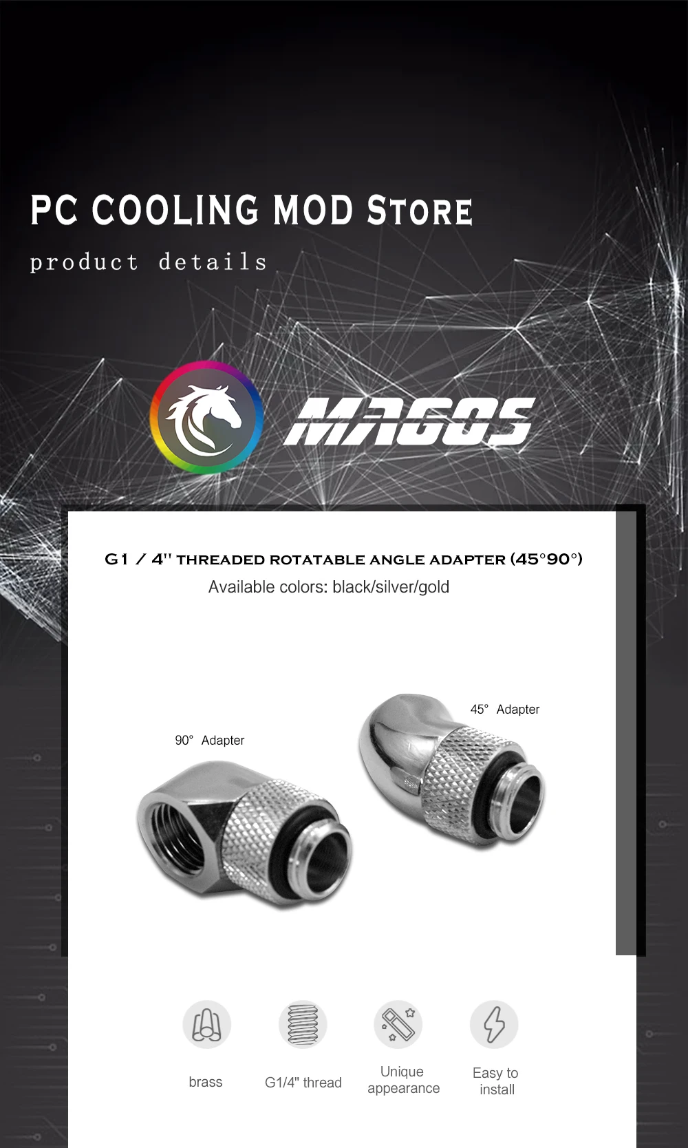 Rotatable Angled Adapter Fitting 45° 90 Degree Elbow, 360 Rotate Hand Compression G1/4'' 4 Colors