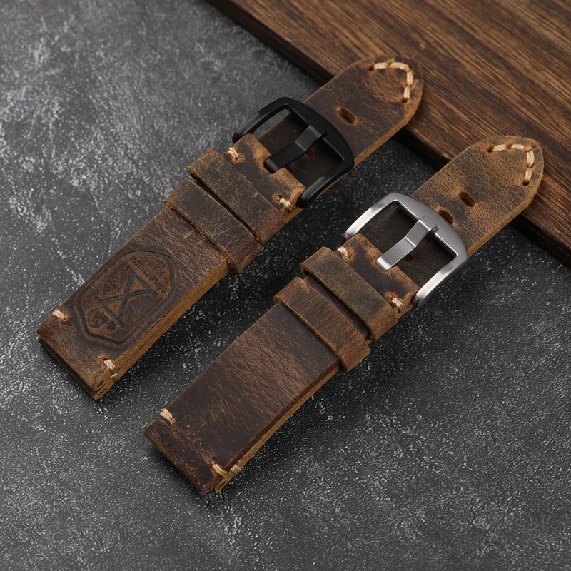 Handmade First Layer Cowhide Leather Watchband 20 22 23 24 26MM Brown Padded Leather Strap For PAM111 441 Soft Men's Bracelet