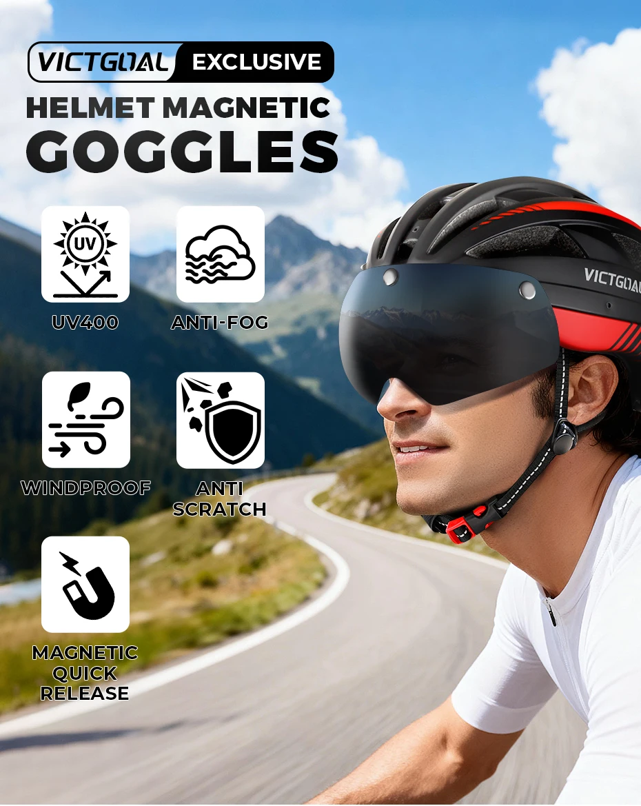 VICTGOAL Cycling Helmet Photochromic Lens Magnetic Lenses Bicycle Eye Polarized Goggles Sports Glasses MTB Road Bike Accessories