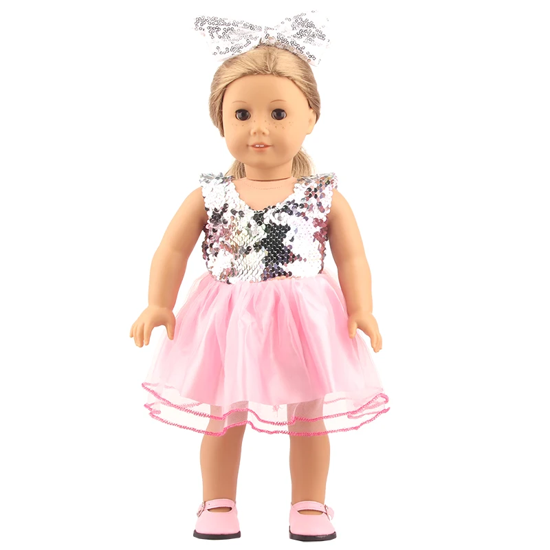 Sequins Dress Doll Clothes For 17 Inch&43cm Baby New Born Doll Brilliant Party Reunion Doll Skirt For American 18 Inch Doll DIY