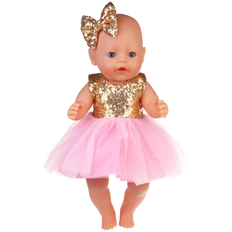 Sequins Dress Doll Clothes For 17 Inch&43cm Baby New Born Doll Brilliant Party Reunion Doll Skirt For American 18 Inch Doll DIY