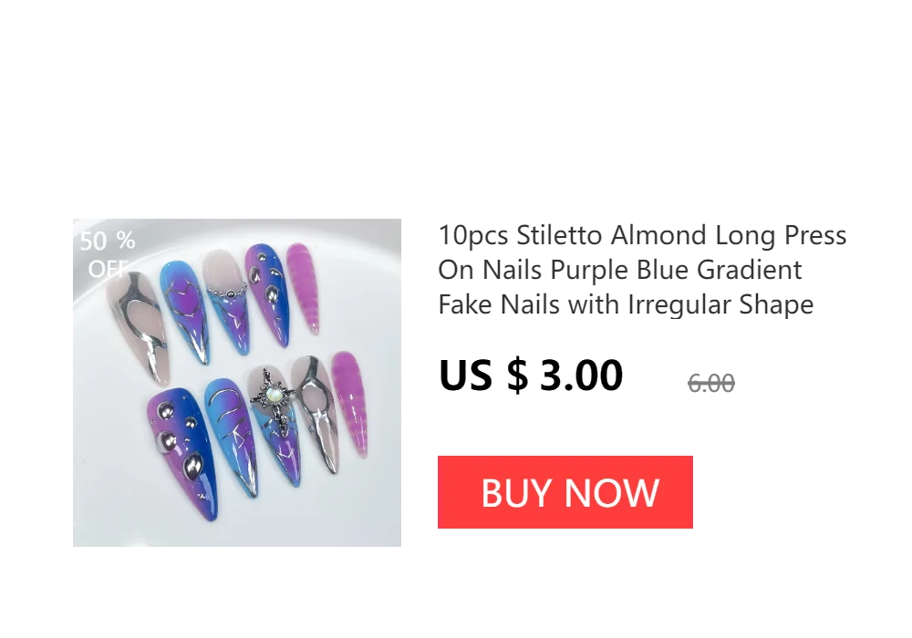 10Pcs Handmade Press on Nails Long Ballet Blue Fake Nails with 3D Ocean Moon Rhinestone Design False Nails Full Cover Nail Tips