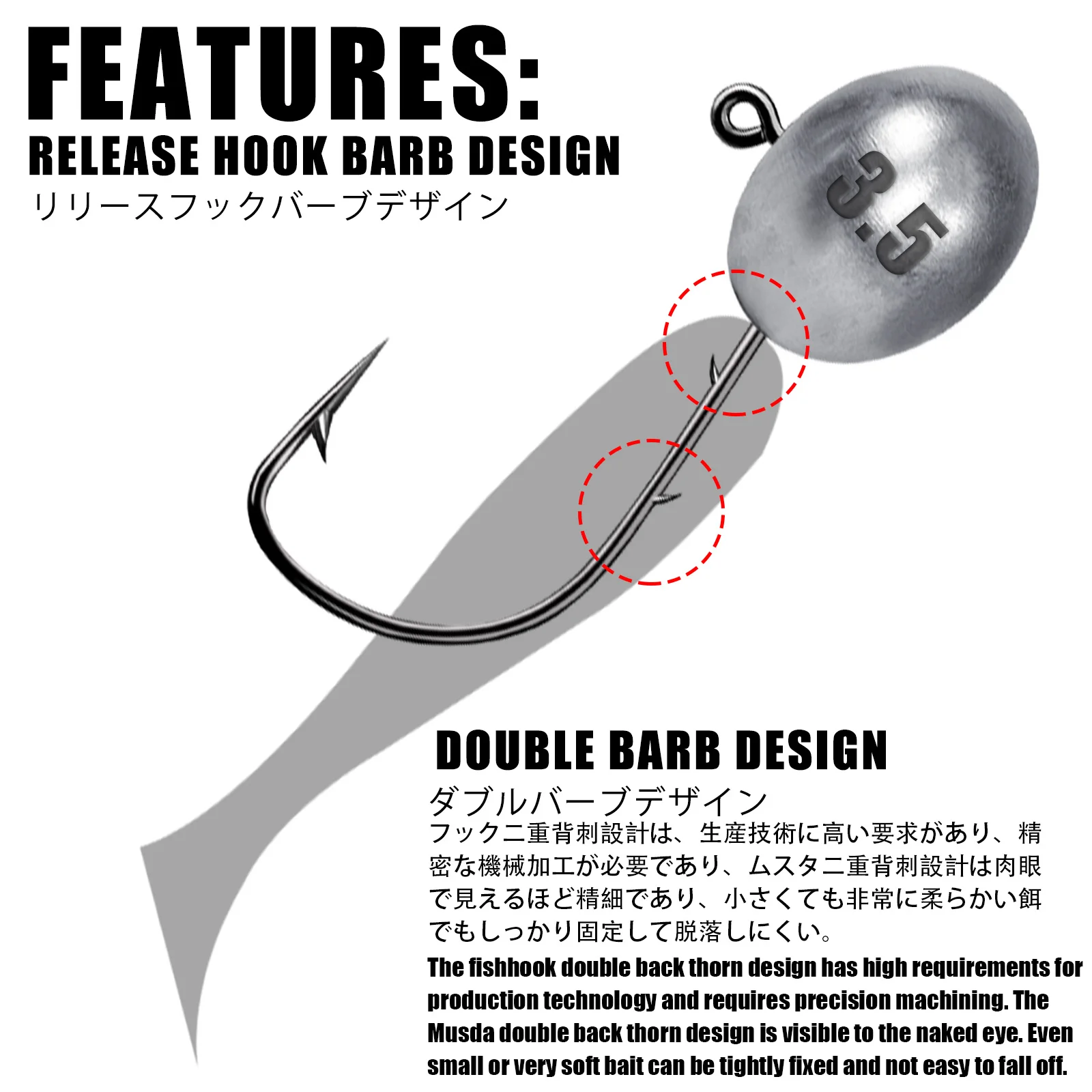 Jig Head Hook 3X Rockfish Ajing Fishing Hooks For Soft Worm Lure Bass Fish Pesca Goods 0.8-7g 5pcs/Bag Pike Trout Accessories
