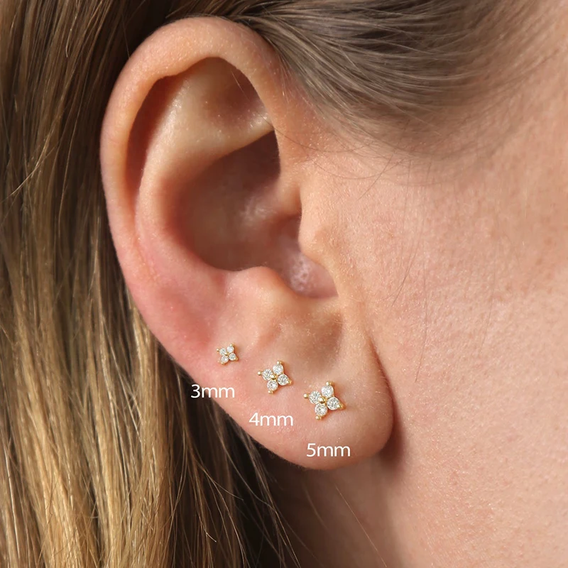Huitan Korean Style Flower Stud Earrings Women Gold Color White Cubic Zirconia Small Fresh Fashion Accessories Hot Jewelry