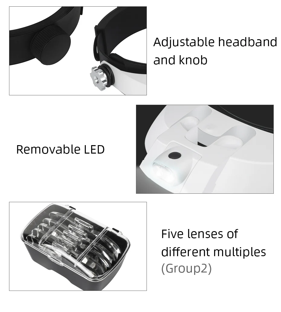 LED Headband Magnifier Professional Magnifying Glasses For Jewelry Loupe Watch Electronic Repair 1X 1.5X 2X 2.5X 3.5X Lens Loupe
