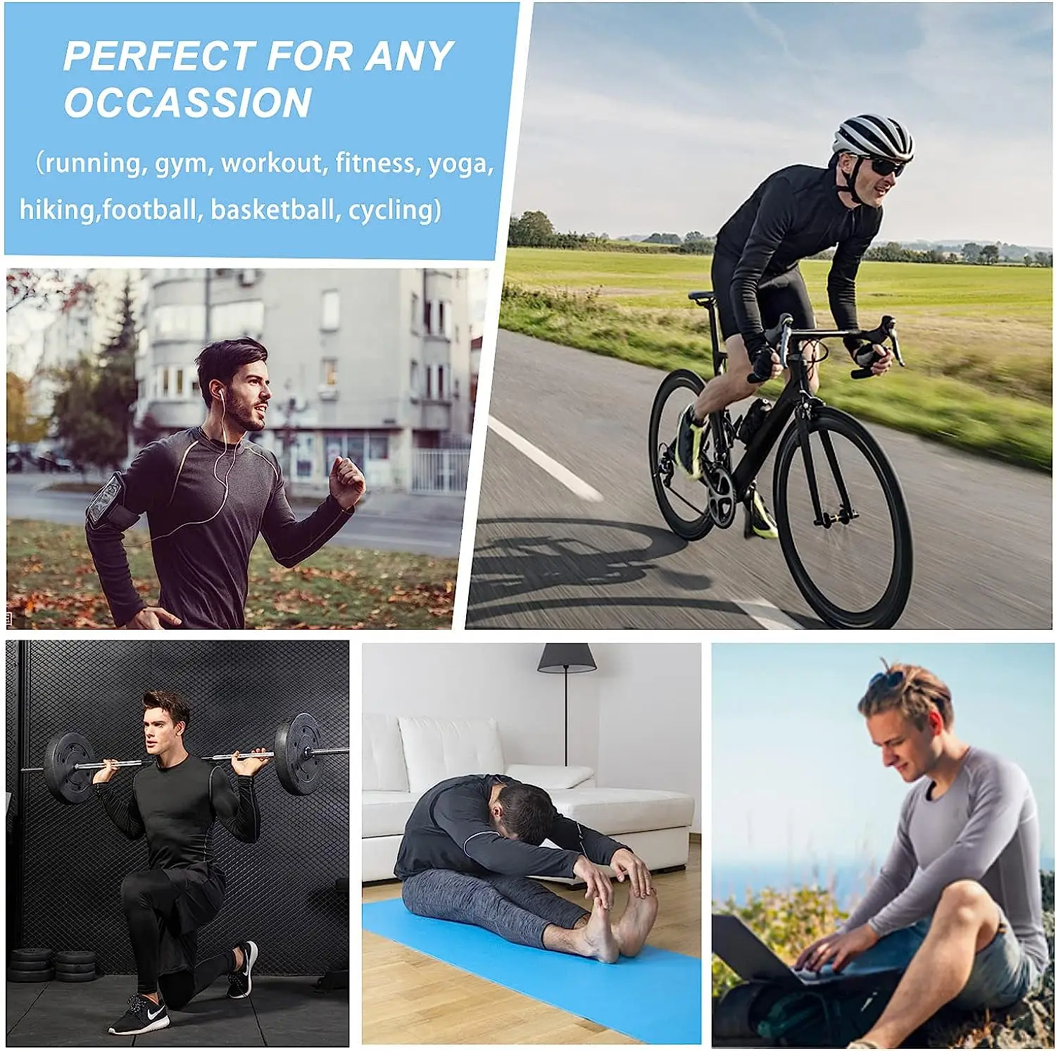 Men's Compression Shirts Longs Sleeve Workout Gym T-Shirt Running Tops Cool Dry Sports Base Layer Athletic Undershirts