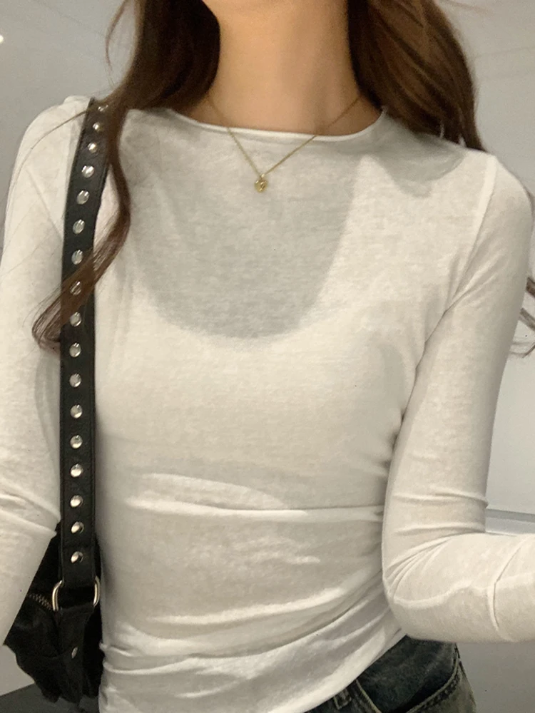2026 Spring Autumn T Shirt Women Tops Solid Slim Fit Long Sleeve O Neck Tshirts Female Casual Streetwear High Quality Base Tees