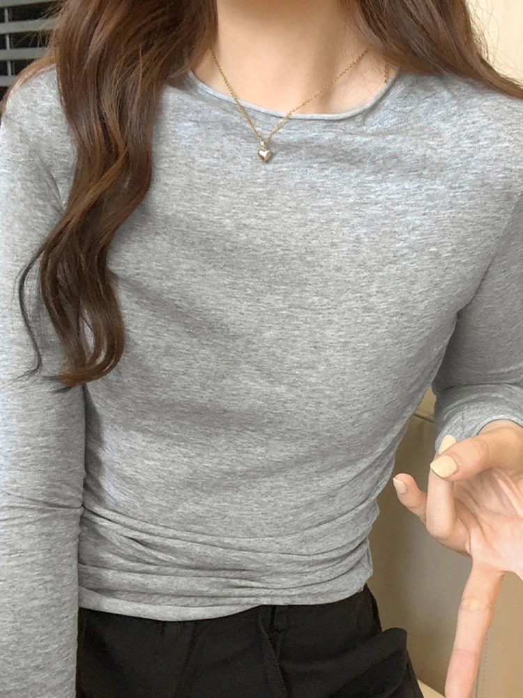 2026 Spring Autumn T Shirt Women Tops Solid Slim Fit Long Sleeve O Neck Tshirts Female Casual Streetwear High Quality Base Tees