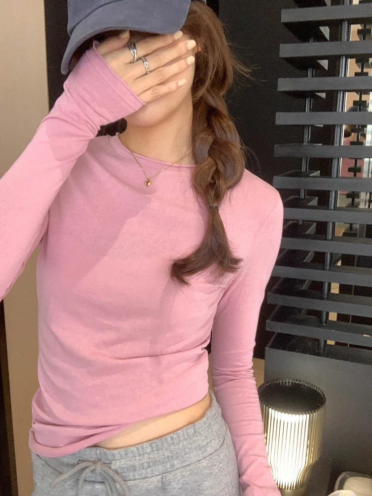 2026 Spring Autumn T Shirt Women Tops Solid Slim Fit Long Sleeve O Neck Tshirts Female Casual Streetwear High Quality Base Tees