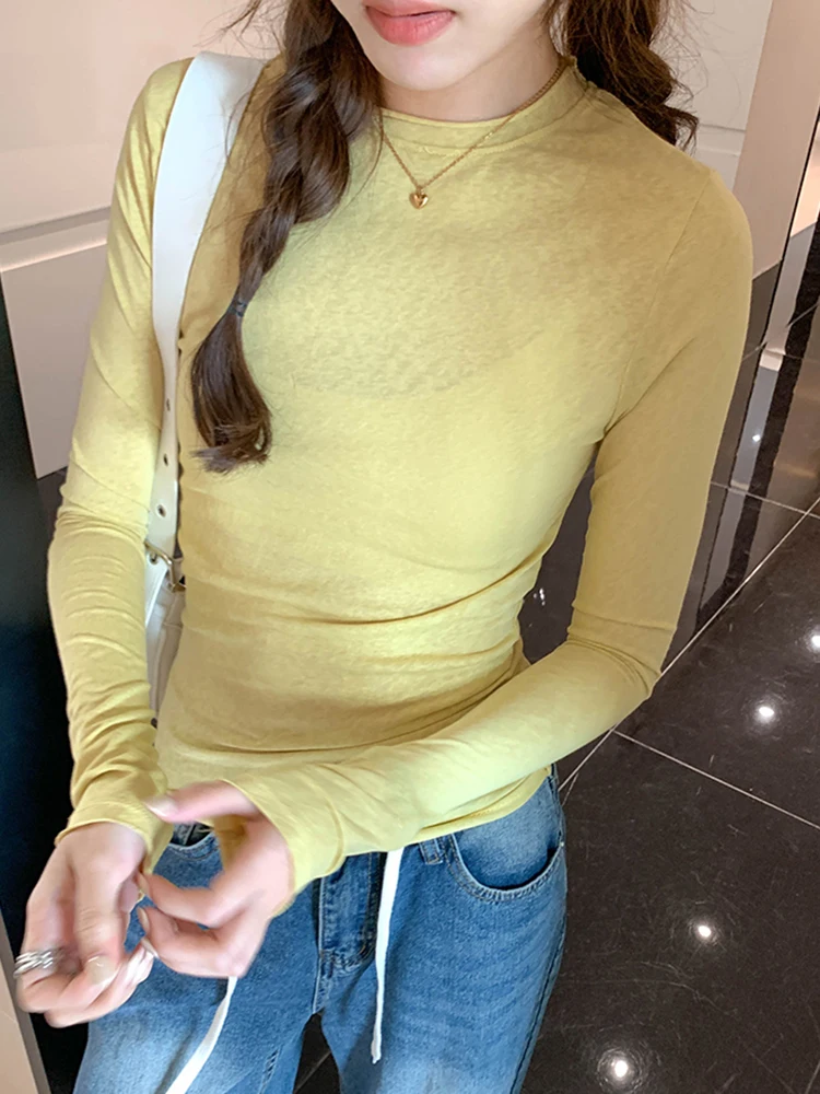 2026 Spring Autumn T Shirt Women Tops Solid Slim Fit Long Sleeve O Neck Tshirts Female Casual Streetwear High Quality Base Tees