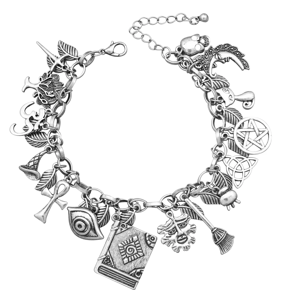 Vintage Bracelet Catholic Religious Church Medals Saints PRAY FOR Cross Pendant Chain Women Bangle Silver Plated Jewelry Gifts