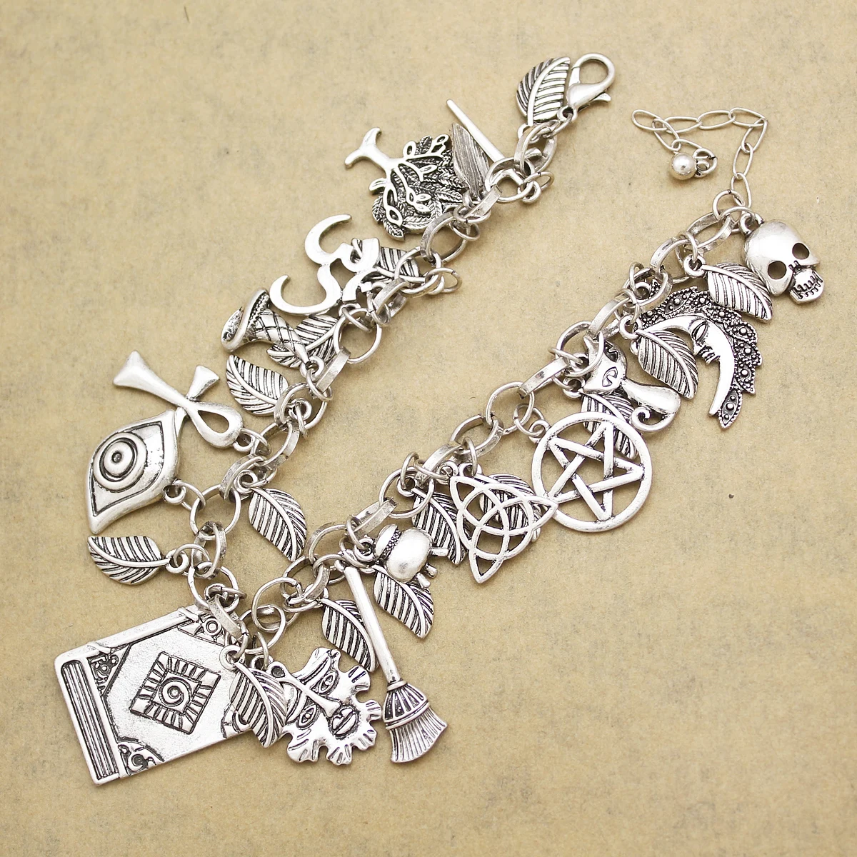 Vintage Bracelet Catholic Religious Church Medals Saints PRAY FOR Cross Pendant Chain Women Bangle Silver Plated Jewelry Gifts