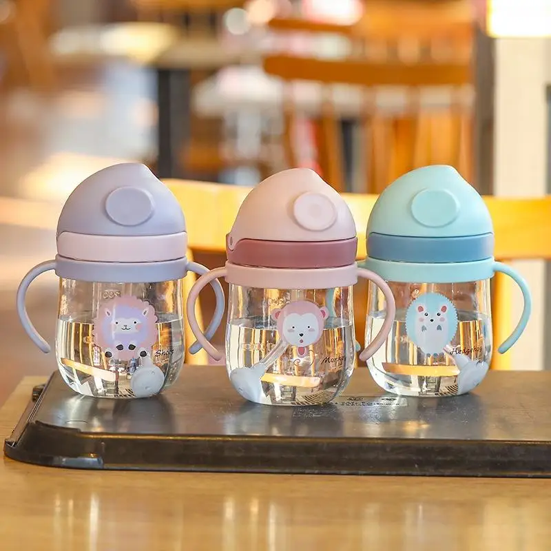 MAMIJOY BY01 Kids Water Sippy Cup Creative Cartoon Baby Feeding Cups with Straws Leakproof Water Bottles Outdoor Childrens Cup
