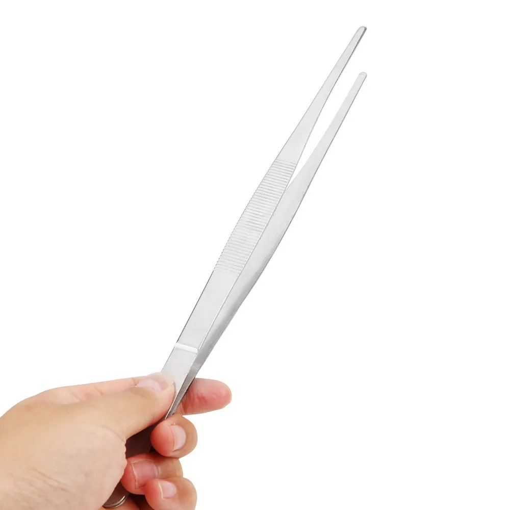 20CM/30CM Home Medical Garden Kitchen BBQ Tool Long Barbecue Food Tong Stainless Steel Straight Tweezer Toothed Tweezer