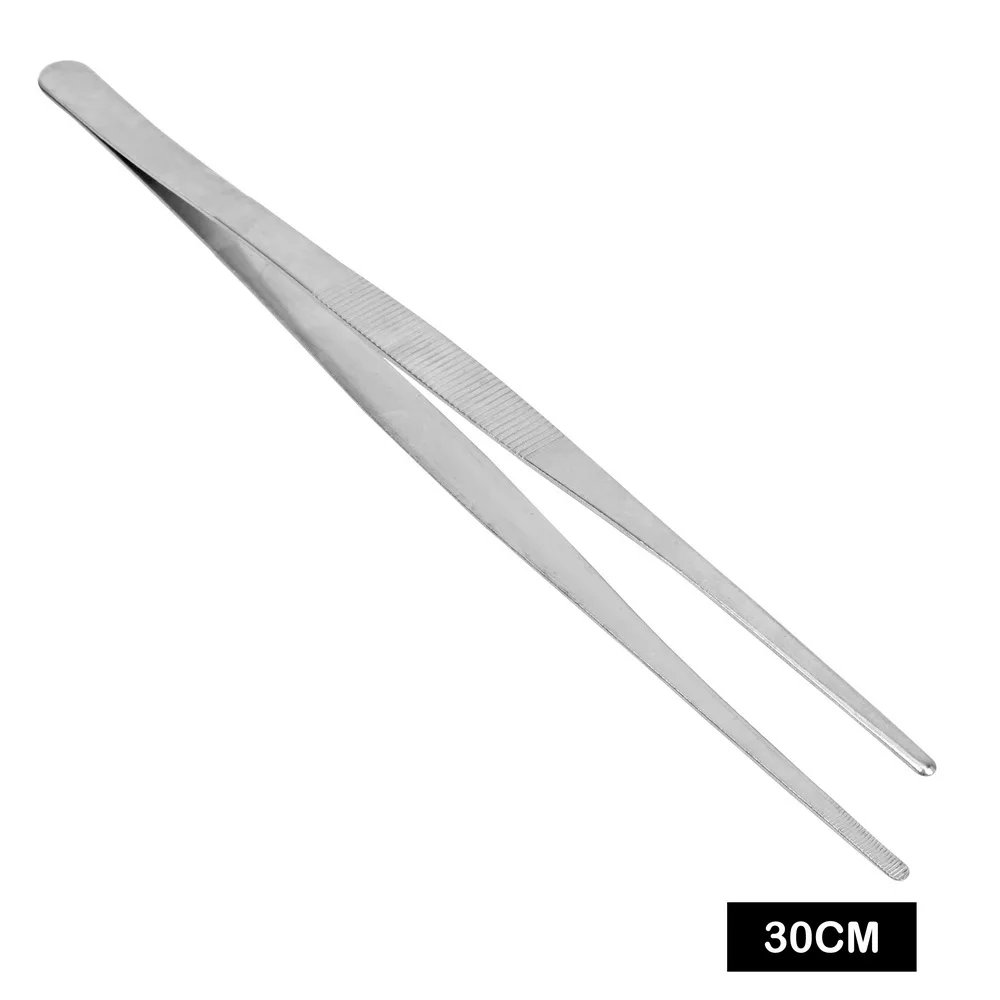 20CM/30CM Home Medical Garden Kitchen BBQ Tool Long Barbecue Food Tong Stainless Steel Straight Tweezer Toothed Tweezer