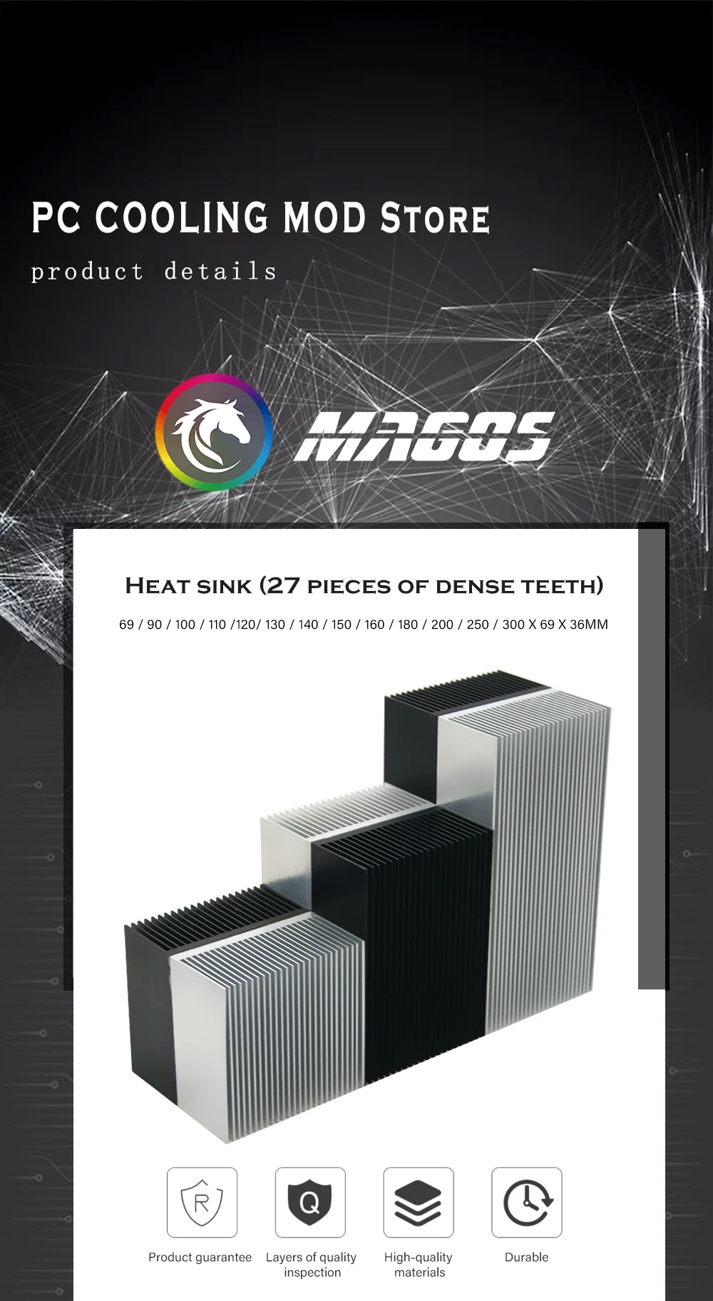 Electronic Radiator Aluminum Dense Teeth Heatsink Extruded Heat Sink Computer Water Cooling System 100/120/150/200/300x69x36MM