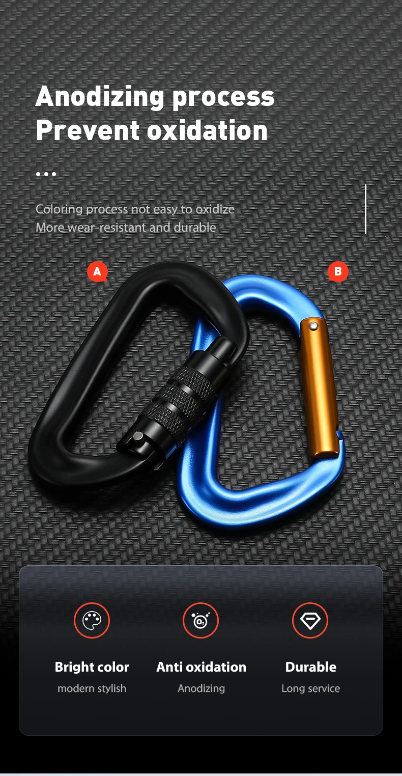 CLIWIZ 12KN Professional D-Shaped Aluminum Carabiner Key Hooks Lip Camping Keyring Snap Hook Outdoor Hiking Tool
