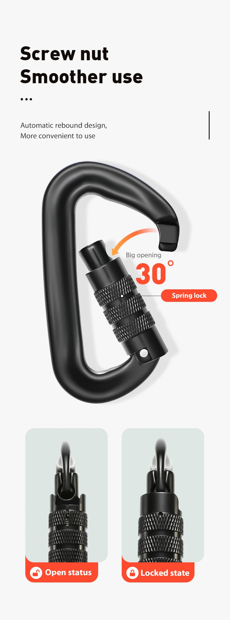 CLIWIZ 12KN Professional D-Shaped Aluminum Carabiner Key Hooks Lip Camping Keyring Snap Hook Outdoor Hiking Tool