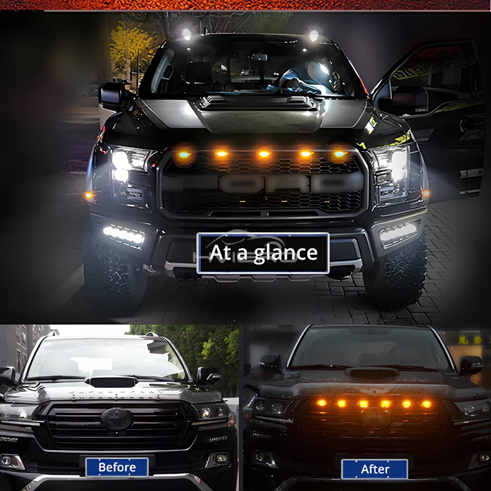 4X Car Grille Light Yellow Light Daytime Running Light LED Decorative Warning Light Pickup Truck Haze Light 12V Control Raptor