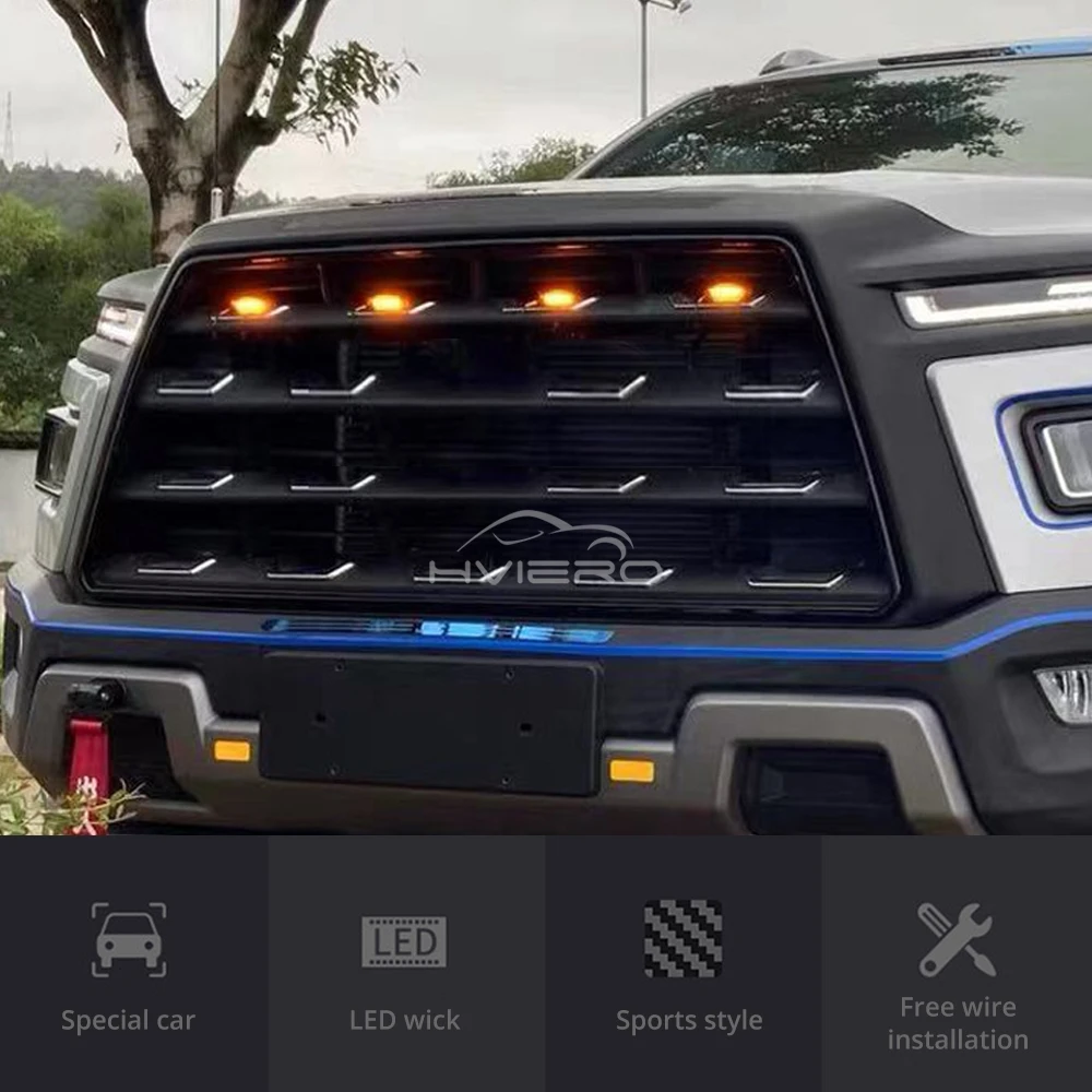 4X Car Grille Light Yellow Light Daytime Running Light LED Decorative Warning Light Pickup Truck Haze Light 12V Control Raptor