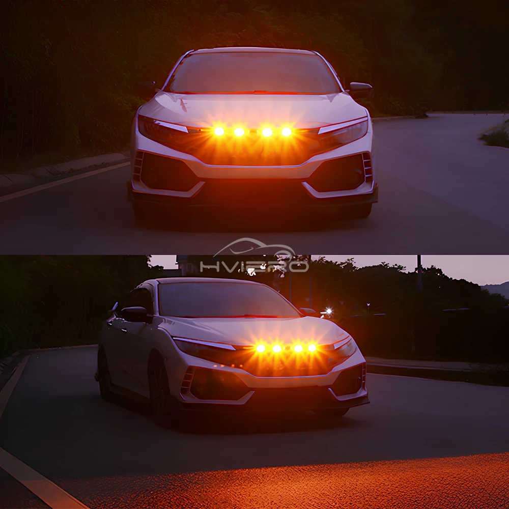 4X Car Grille Light Yellow Light Daytime Running Light LED Decorative Warning Light Pickup Truck Haze Light 12V Control Raptor