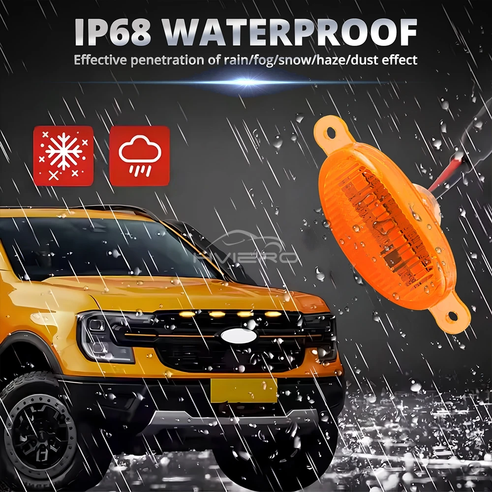 4X Car Grille Light Yellow Light Daytime Running Light LED Decorative Warning Light Pickup Truck Haze Light 12V Control Raptor