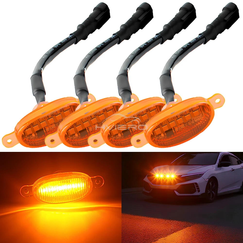 4X Car Grille Light Yellow Light Daytime Running Light LED Decorative Warning Light Pickup Truck Haze Light 12V Control Raptor