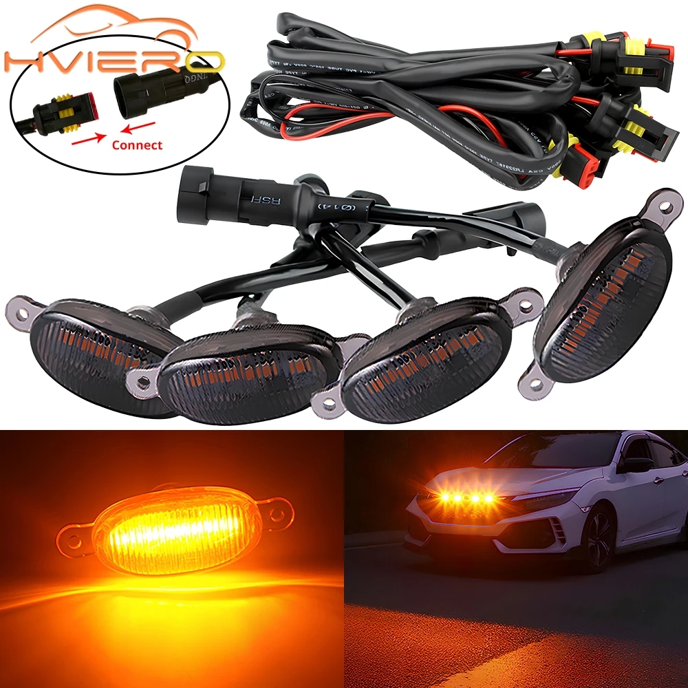 4X Car Grille Light Yellow Light Daytime Running Light LED Decorative Warning Light Pickup Truck Haze Light 12V Control Raptor