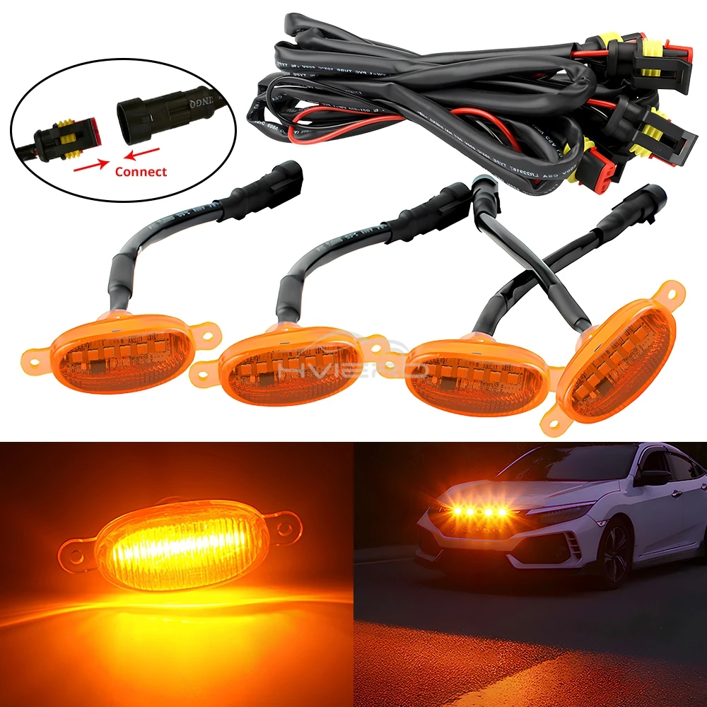 4X Car Grille Light Yellow Light Daytime Running Light LED Decorative Warning Light Pickup Truck Haze Light 12V Control Raptor