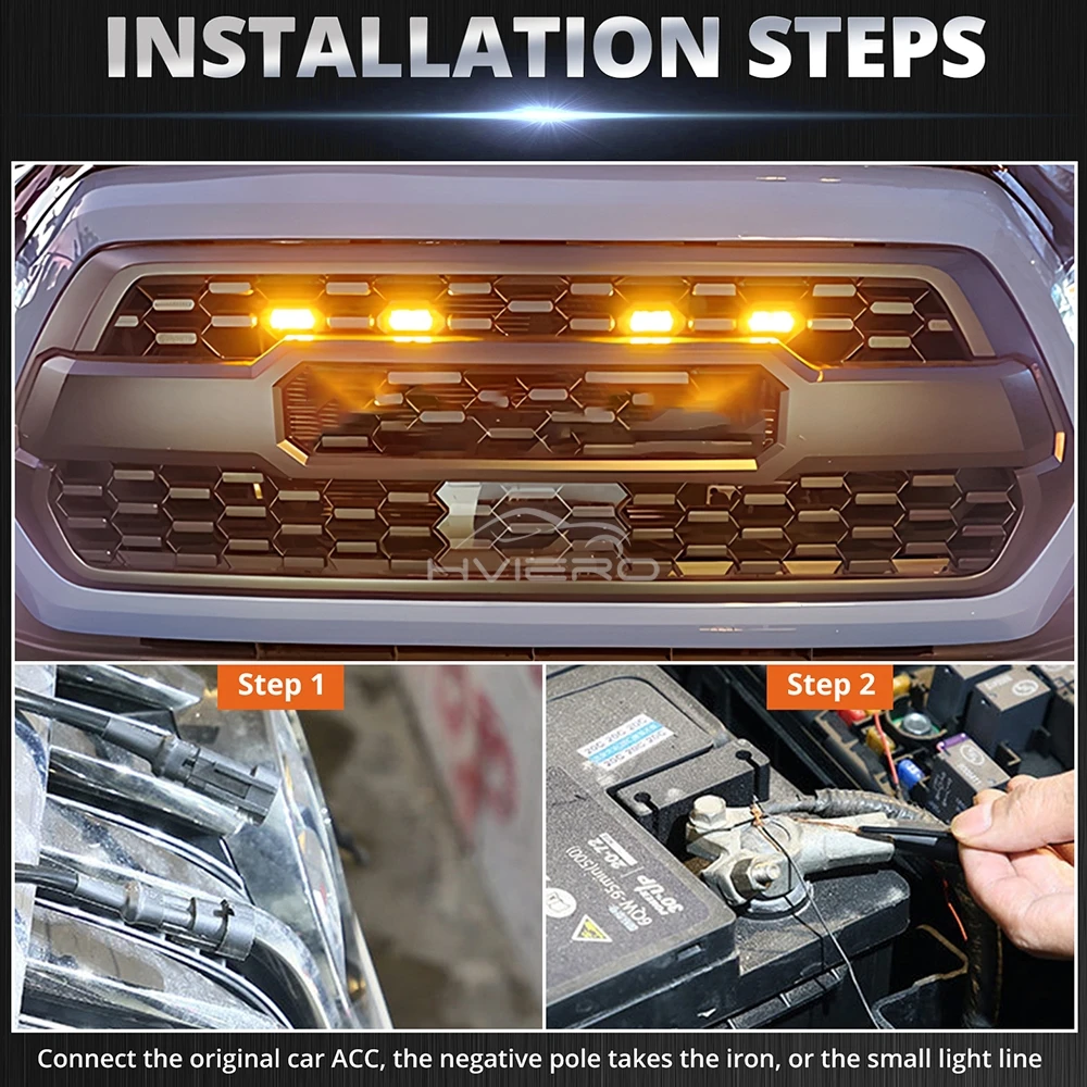 4X Car Grille Light Yellow Light Daytime Running Light LED Decorative Warning Light Pickup Truck Haze Light 12V Control Raptor