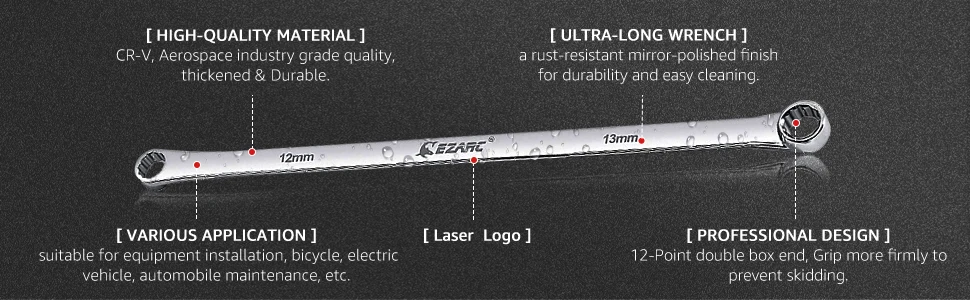 EZARC Extra Long Double Ring Box End Spanner Aviation Wrench Strong Power Less Effort Metric 8-10 9-11 12-13 14-15 16-17 18-19mm