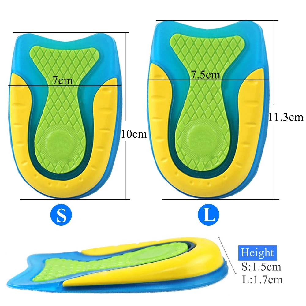 Silicone Gel Insoles for Heel Spurs Fascitis Plantar Pain Relief Treatment Inserts Heel Cup Cushion Height Increase Shoe Insoles