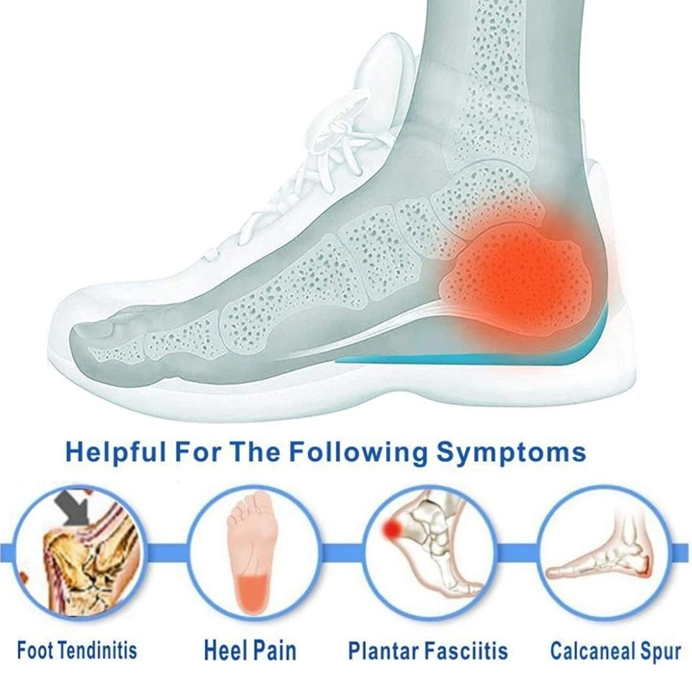 Silicone Gel Insoles for Heel Spurs Fascitis Plantar Pain Relief Treatment Inserts Heel Cup Cushion Height Increase Shoe Insoles
