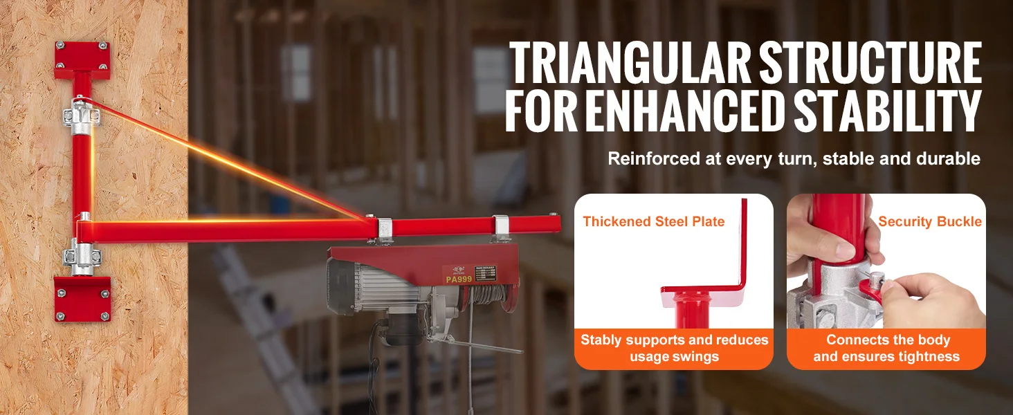 SucceBuy Electric Hoist Support Arm Swing Holder with Pole Steel Hoist Frame 180° Scaffold Winch Lifting Arm for Workshop Garage