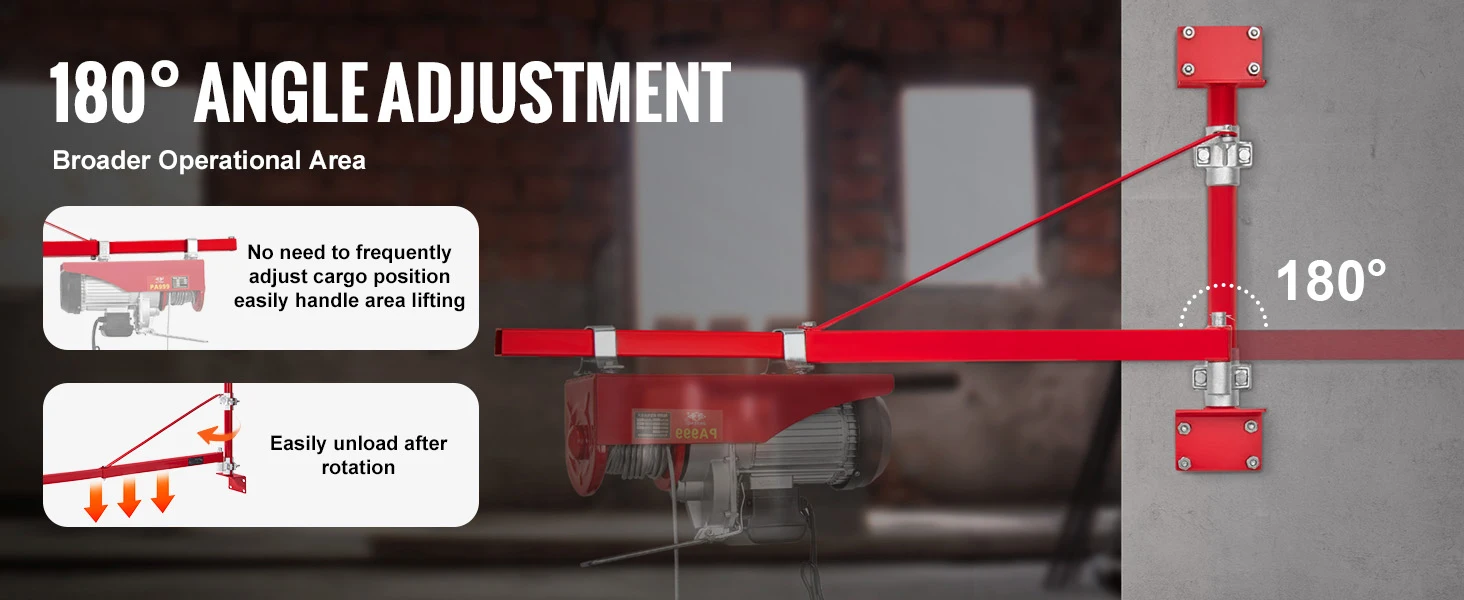 SucceBuy Electric Hoist Support Arm Swing Holder with Pole Steel Hoist Frame 180° Scaffold Winch Lifting Arm for Workshop Garage