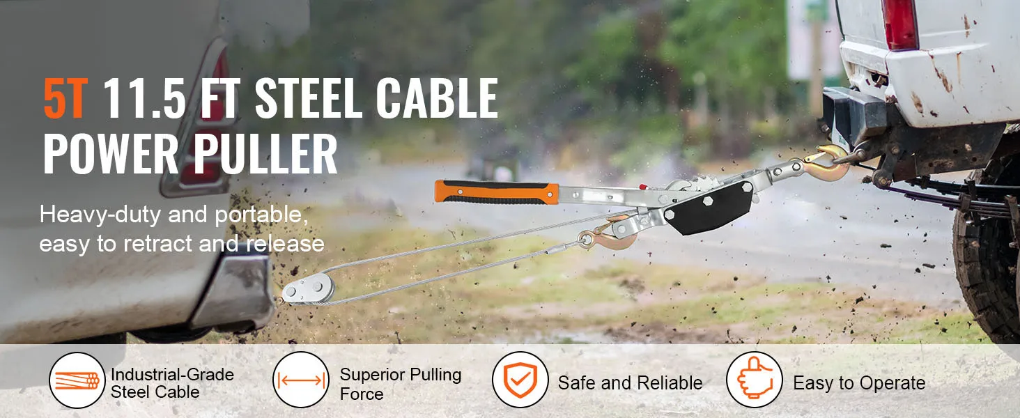 SucceBuy 2T/5T Come Along Winch Ratchet Power Puller Tool with 11.5ft Steel Cable Automotive Hoist Cable Puller for Vehicle Rescue