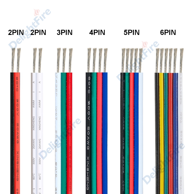 18 20 22 AWG LED Strip Wire 2/3/4/5/6pin 5V 12V Extension Electric Cable For WS2812B 5050 RGB RGBWW LED Lights Car Speakers Auto