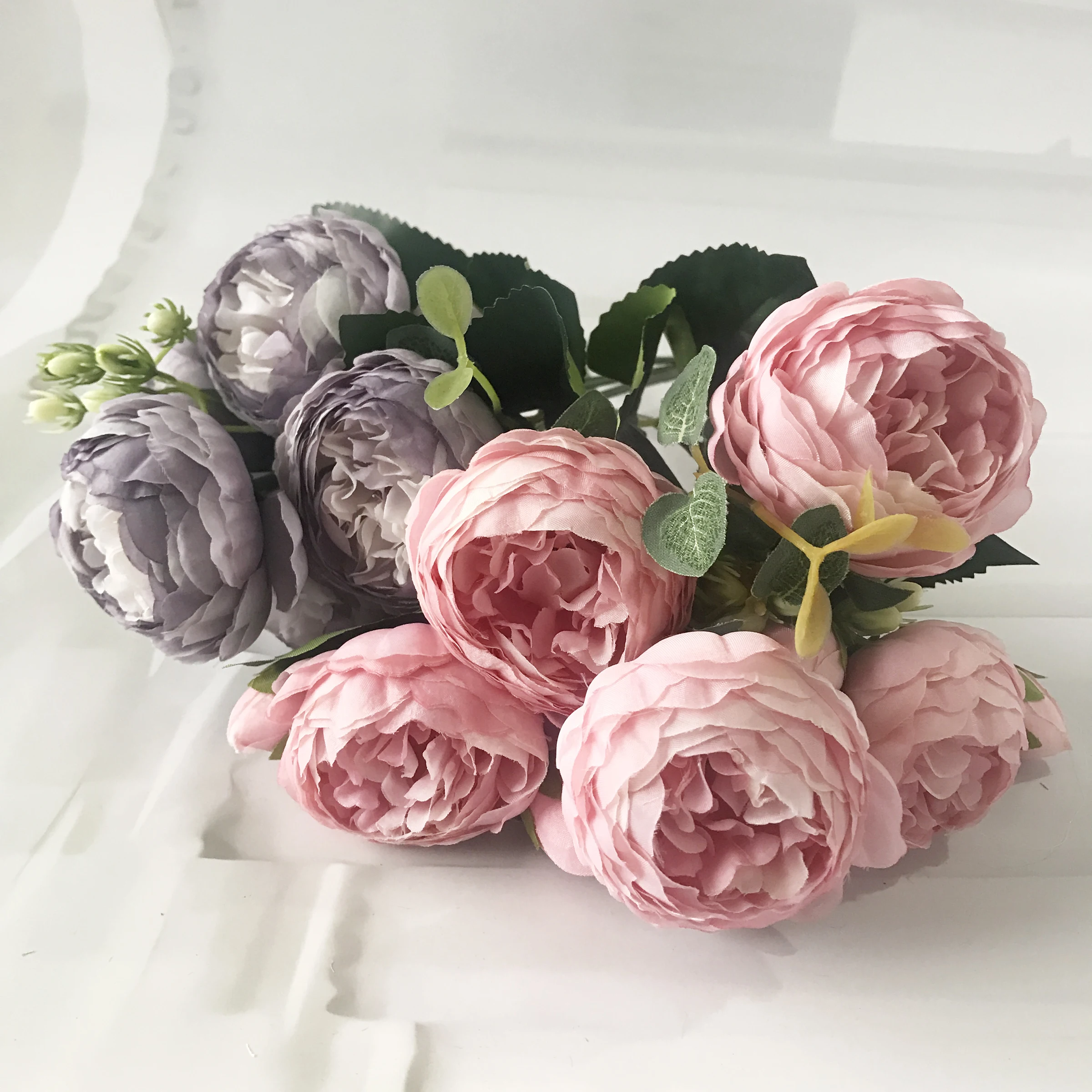30cm Rose Pink Silk Peony Artificial Flowers Bouquet 5 Big Head and 4 Bud Cheap Fake Flowers for Home Wedding Decoration Indoor