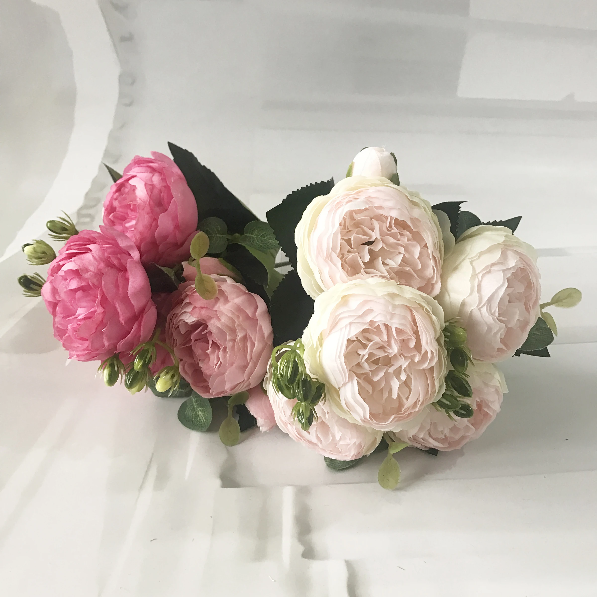 30cm Rose Pink Silk Peony Artificial Flowers Bouquet 5 Big Head and 4 Bud Cheap Fake Flowers for Home Wedding Decoration Indoor